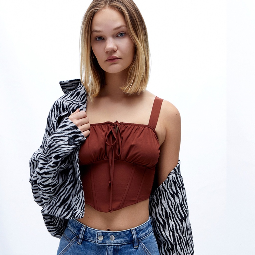 Kendall & Kylie Tie Front Bustier Tank Top